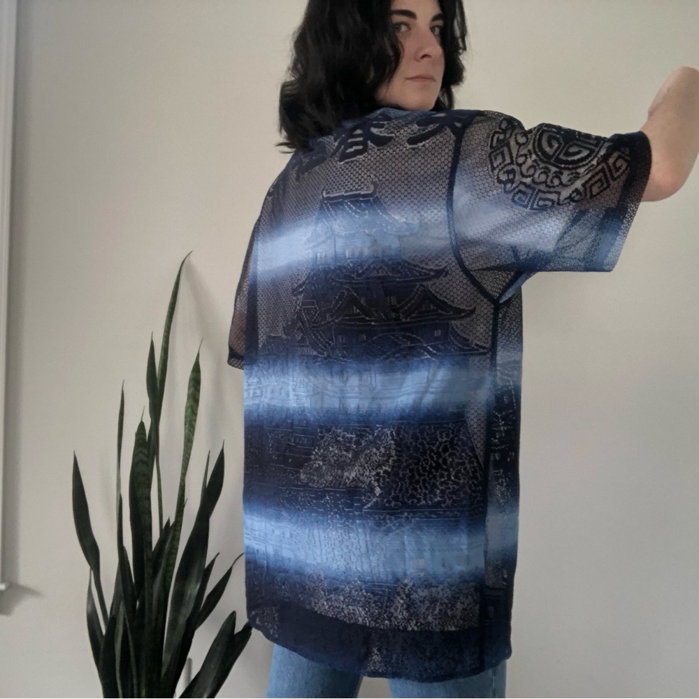 ❤️ LAST DAY Vintage Y2K B212 NYC Japanese Pagoda Mesh S/S Button Down Shirt - Picture 4 of 13